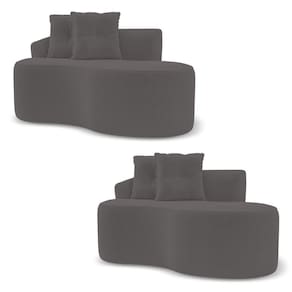 Kit 02 Sofás Orgânicos Living Bob 145cm 02 Lugares Com 02 Almofadas Bouclê Cinza Escuro - Desk Design