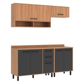 Armário De Cozinha Compacta Modulada 4 Peças Com Balcão Havana Multimóveis Cr20337 Rovere/grafite