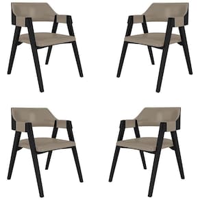 Kit 4 Cadeiras Sala De Jantar E Jogos Carteados Madeira Maciça Poker Pu Nude-preto G42 - Gran Belo
