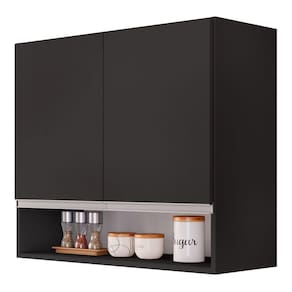Armário Aéreo Multiuso Lux 80cm 100%mdf 02 Portas Com Nicho Integrado Preto - Desk Design