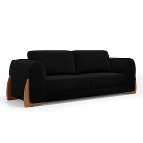 Sofá Living Bloom 200cm 03 Lugares Com Pés De Madeira Bouclê Preto - Desk Design