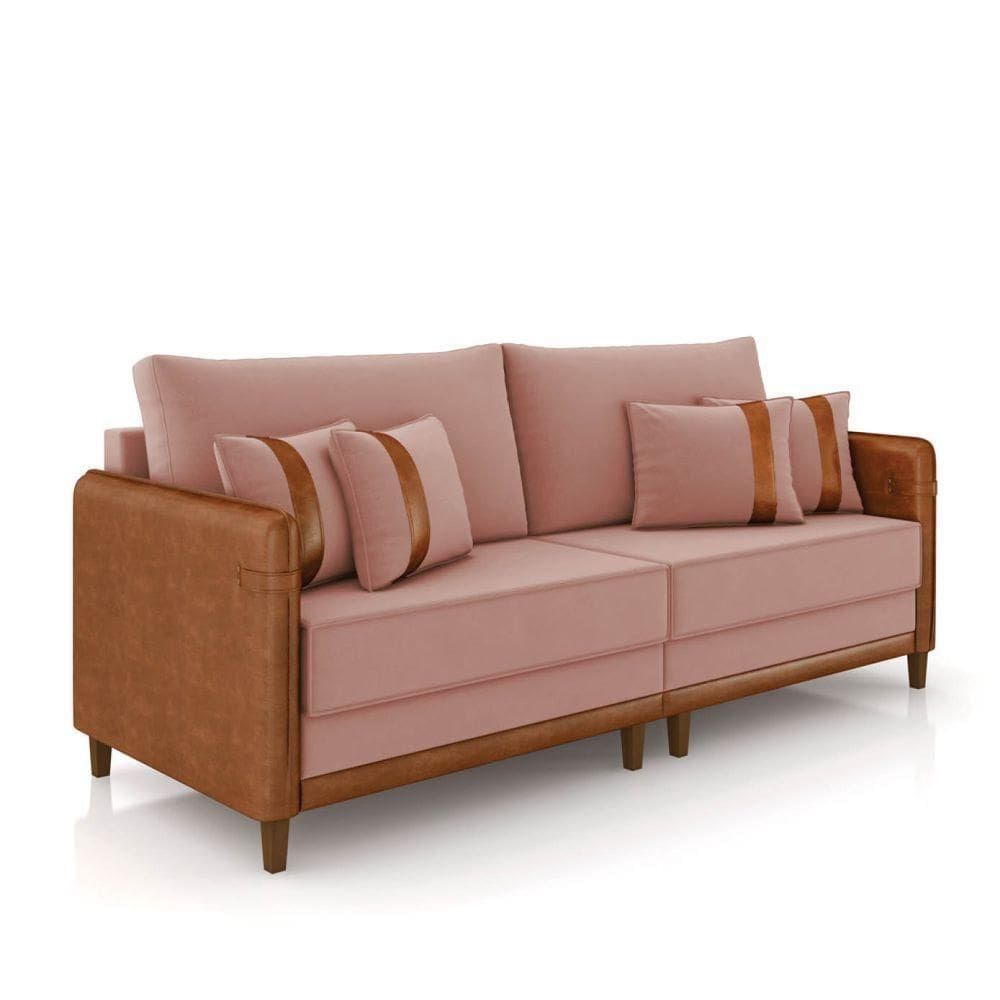 Sofá 2 Lugares Living 172cm Pé Madeira Valença Nozes/veludo Rosê K01 - D\`rossi