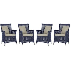 4 Poltronas Igapó Alumínio Pintura Preta Corda Náutica E7 Azul