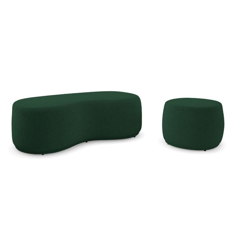 Conjunto 02 Puffs Decorativos Living Aisha Orgânico Bouclê Verde - Desk Design