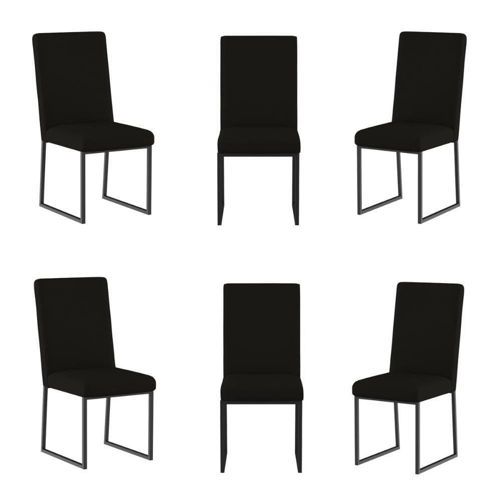 Kit 6 Cadeiras Estofadas Base De Ferro Preta Para Mesa Jantar Preto