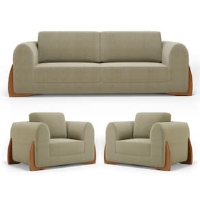 Kit 02 Poltronas E 01 Sofá Bloom 160cm 02 Lugares Com Pés De Madeira Bouclê Bege - Desk Design