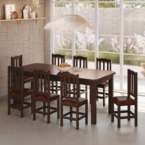 Conjunto Mesa Com 8 Cadeiras Com Estofado Corino Marrom 200cm Castanho Diamante Shop Jm