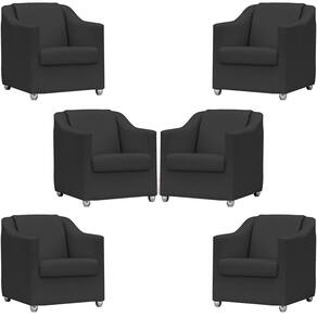 Kit 6 Poltronas Mila Corino Cores Pé De Plástico Cromado - Preto Corino