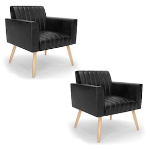 Kit 2 Poltronas Viena Gomada Corano Pés Palito Natural - D`rossi Cor Preto