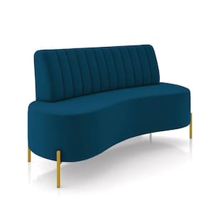 Sofá 2 Lugares Living 135cm Pé Ferro Dourado Maraú Veludo Azul Mnh K01 - D\`rossi