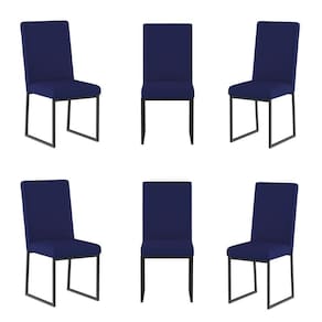 Kit 6 Cadeiras Para Mesa De Jantar Base Industrial Preto Balaqui Azul Marinho