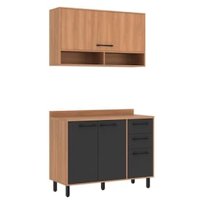 Armário De Cozinha Compacta Modulada Com Balcão Havana Multimóveis Cr20339 Rovere/grafite