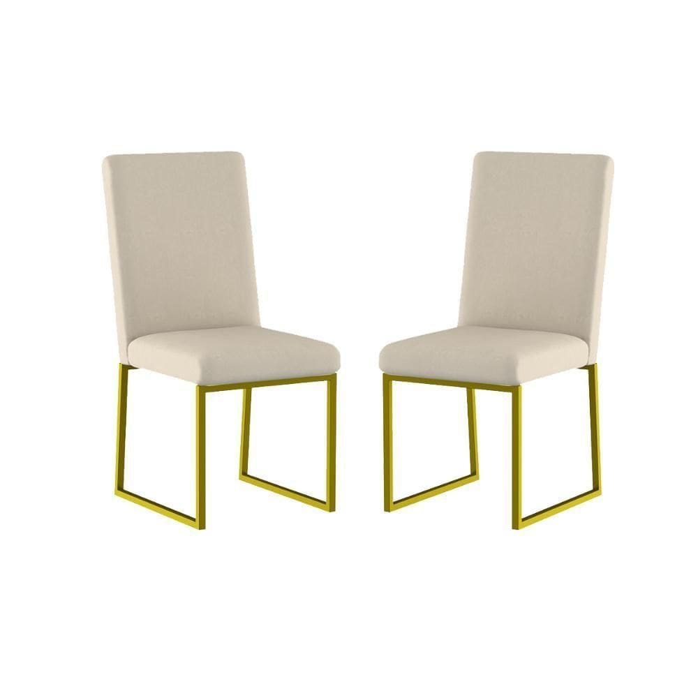 Kit 2 Cadeiras Para Mesa De Jantar Base Industrial Dourado Balaqui Bege
