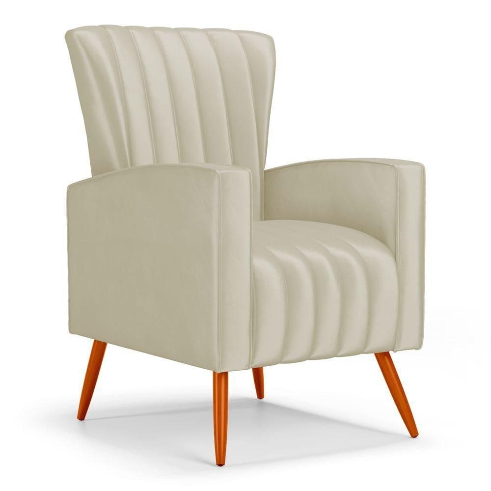 Poltrona Decorativa Melody Com Pés Palito Veludo Bege - Desk Design