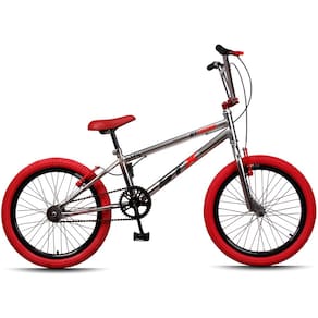 Bicicleta Aro 20 BMX STX Cromada Pneu Vermelho Freio V-Brake Edição Especial