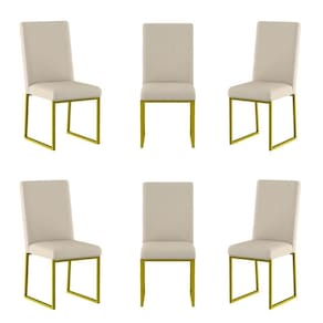 Kit 6 Cadeiras Para Mesa De Jantar Base Industrial Dourado Balaqui Bege