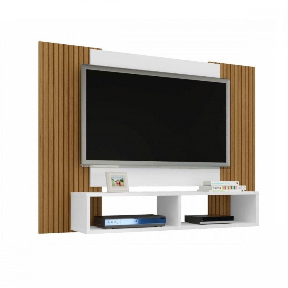 Painel Para Tv Até 48 Polegadas Com 2 Nichos Navi Bechara Branco Com Castanho