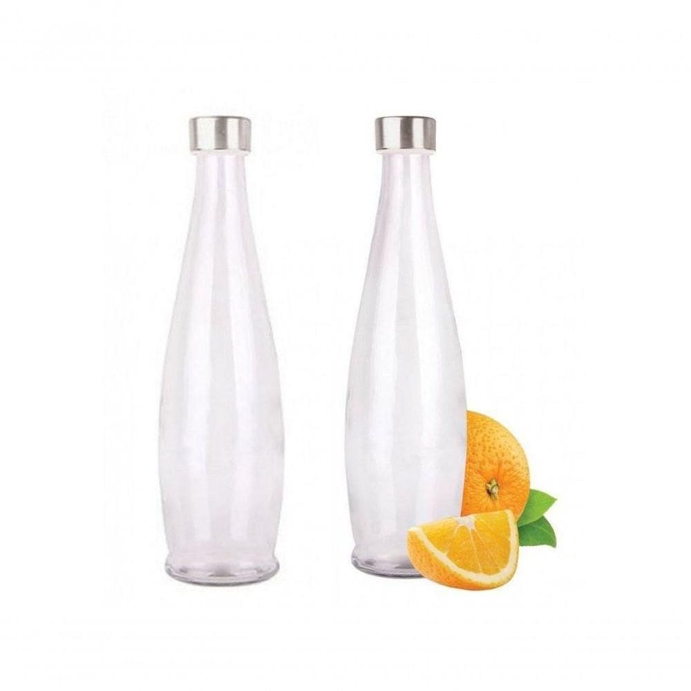 Jogo Garrafa De Vidro Acqua Transparente c/ Tampa 1L 2 Unid