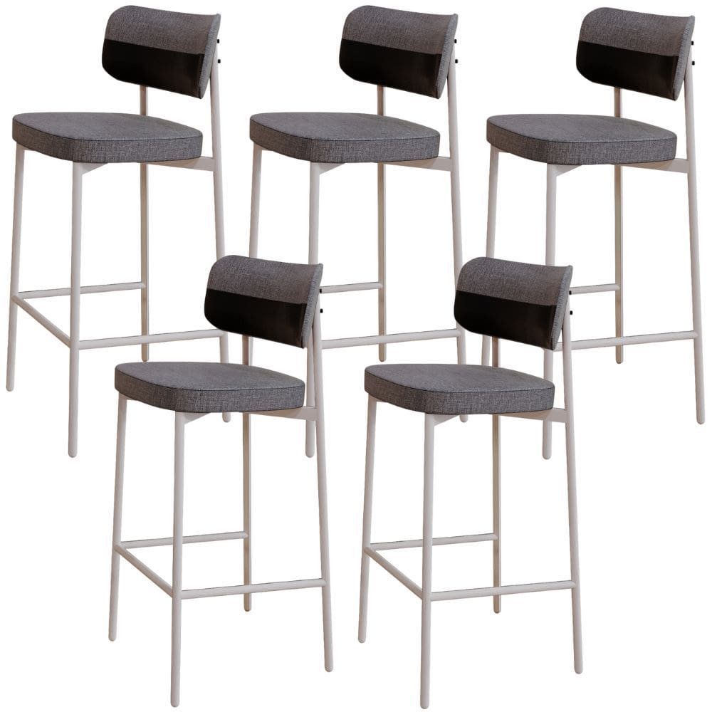 Kit 05 Banquetas Alta Bar Cozinha Sala De Jantar Aço Branco Kaira C01 Linho Cinza Courino Preto - Lyam Decor