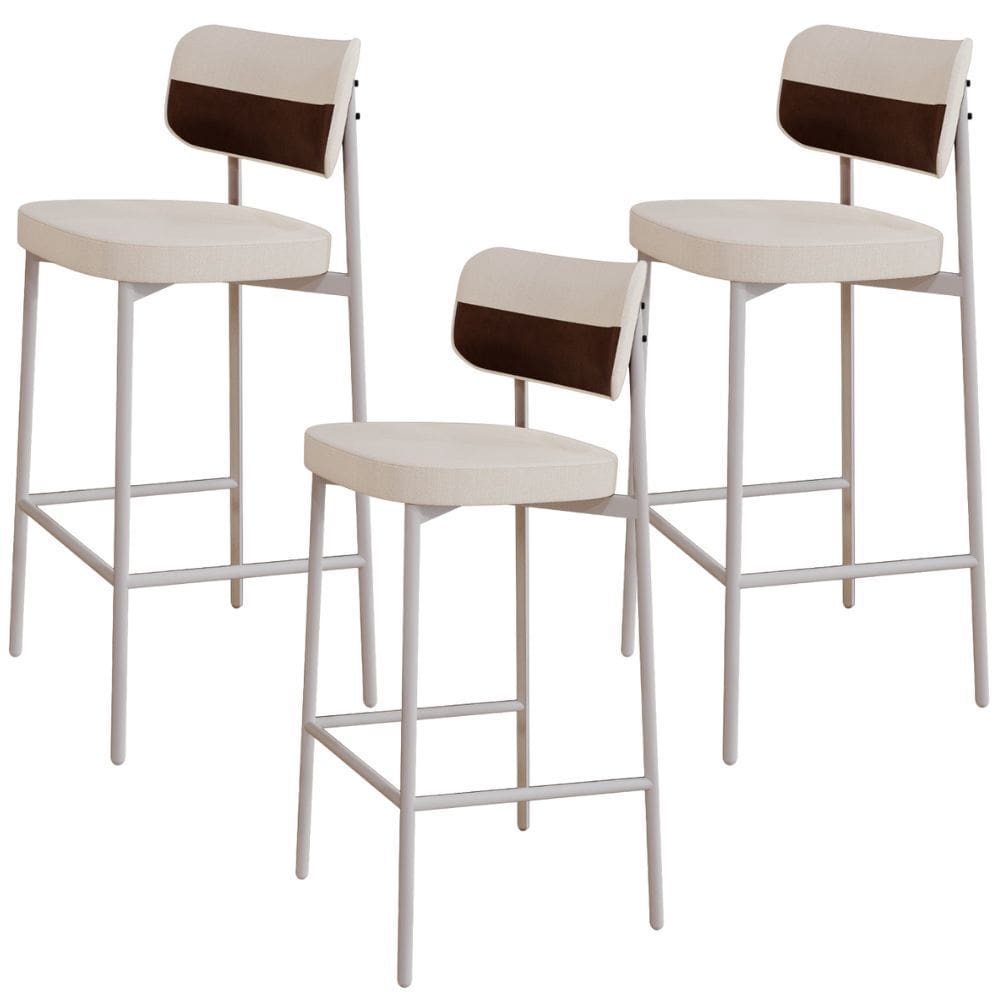 Kit 03 Banquetas Alta Bar Cozinha Sala De Jantar Aço Branco Kaira C01 Linho Palha Courino Whisky - Lyam Decor