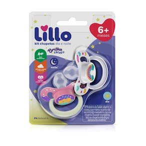 Kit Chupeta Lillo Dia e Noite Tamanho 2 Silicone 6+ Meses Menina 2 Unidades