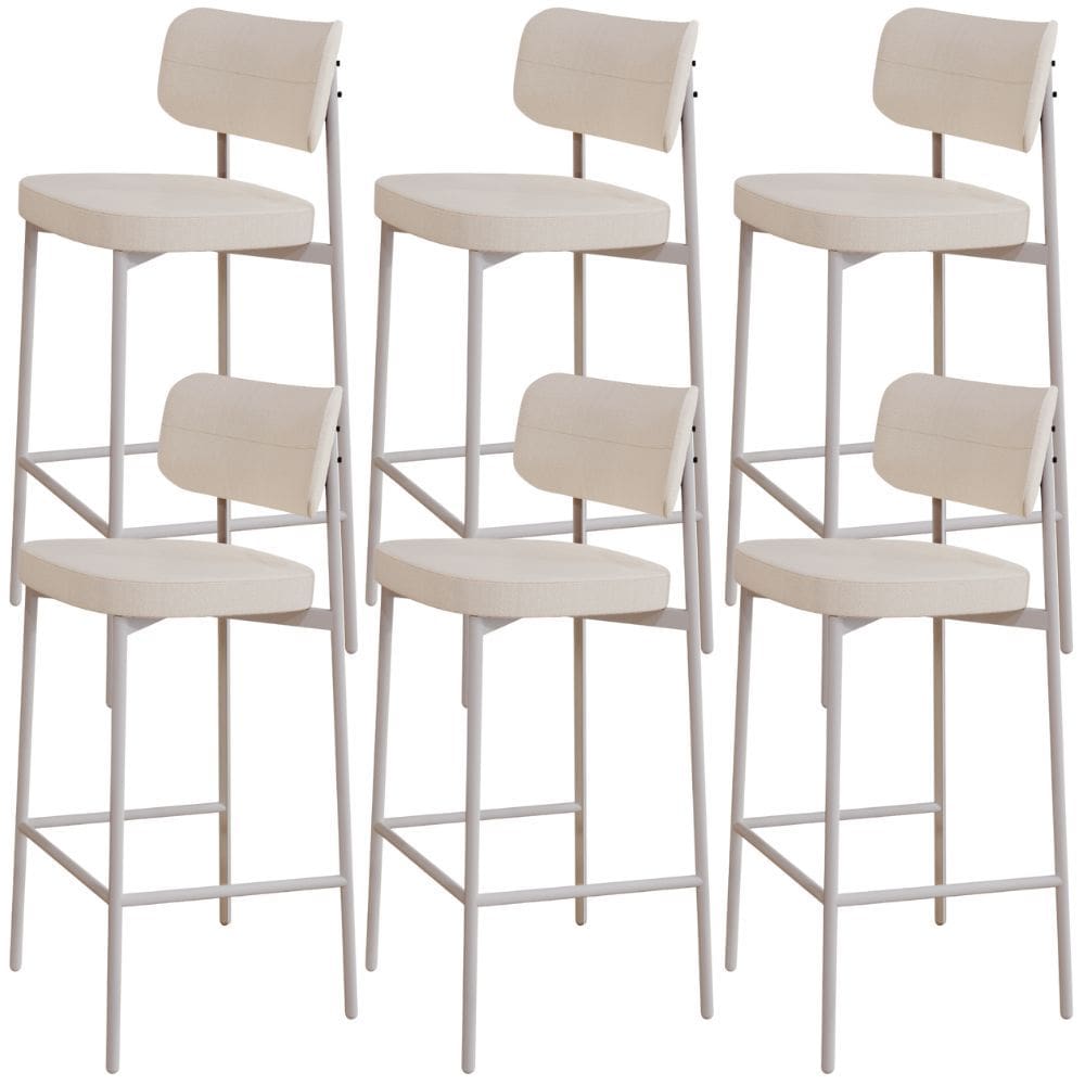 Kit 06 Banquetas Alta Bar Cozinha Sala De Jantar Aço Branco Kaira C01 Linho Palha - Lyam Decor