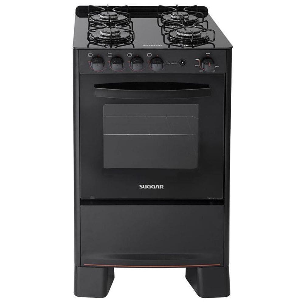 Fogão 4 Bocas Suggar Cook Glass Mesa de Vidro Preto Bivolt - Fgvcg410pt