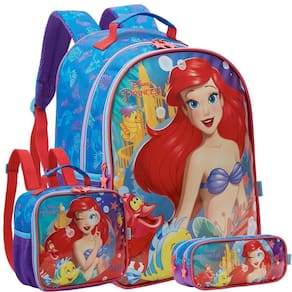 Kit Mochila Costas 16 Ariel Sereia Lancheira Estojo Escolar