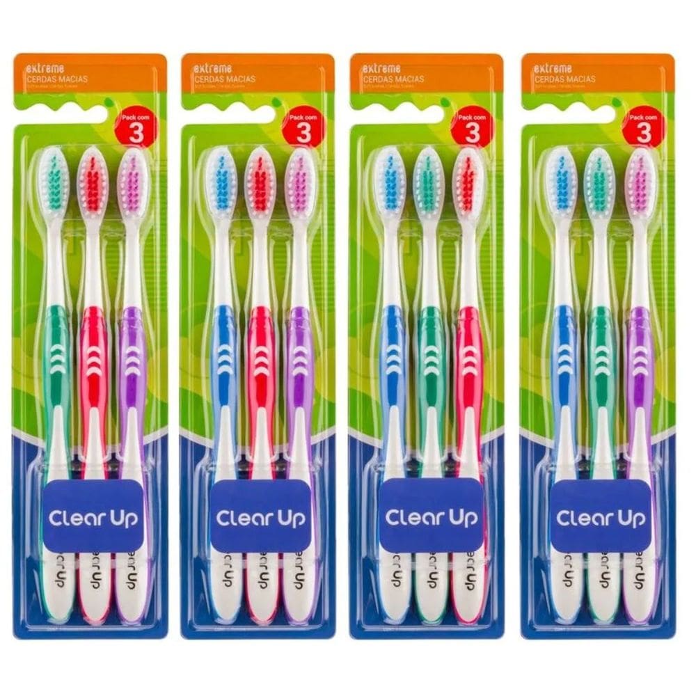 Escova Dental Clear Up Extreme Cerdas Macia com 3 Unidades