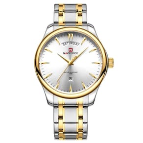 Relógio Masculino De Luxo Em Aço Inoxidável Quartzo Branco Dourado