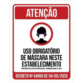 Placa Uso Obrigatório Máscara Estabelecimento Comércio 36X46