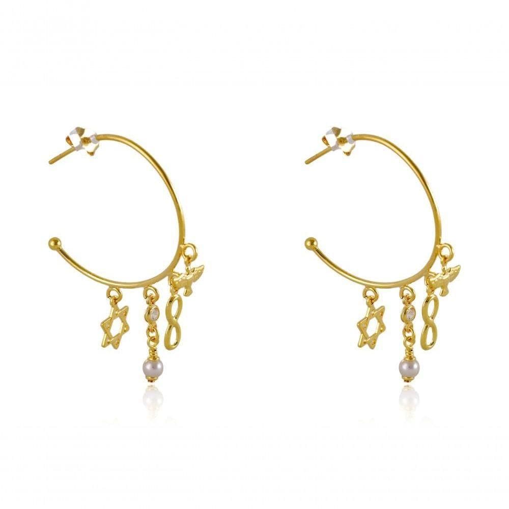 Brinco Argola Médio Com Pingente Esotéricos Folheado [f027]