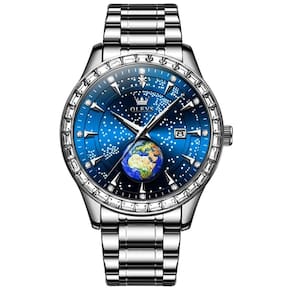 Relógio De Quartzo Casual Masculino Mostrador Céu Estrelado Azul Prata