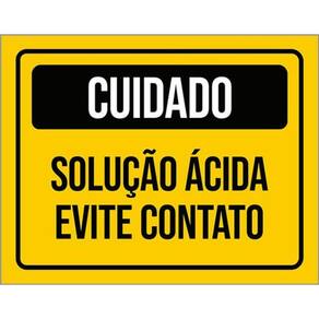 Kit 3 Placas Sinalização Atenção Solução Ácida Evite Contato