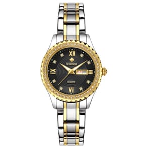 Relógio Feminino De Quartzo Com Strass Em Aço Inoxidável Casual Preto Prata