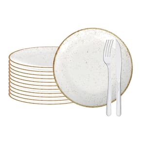 Jogo De Pratos Rústico 12pç Porcelana 25cm Com Talheres Buzios Tramontina