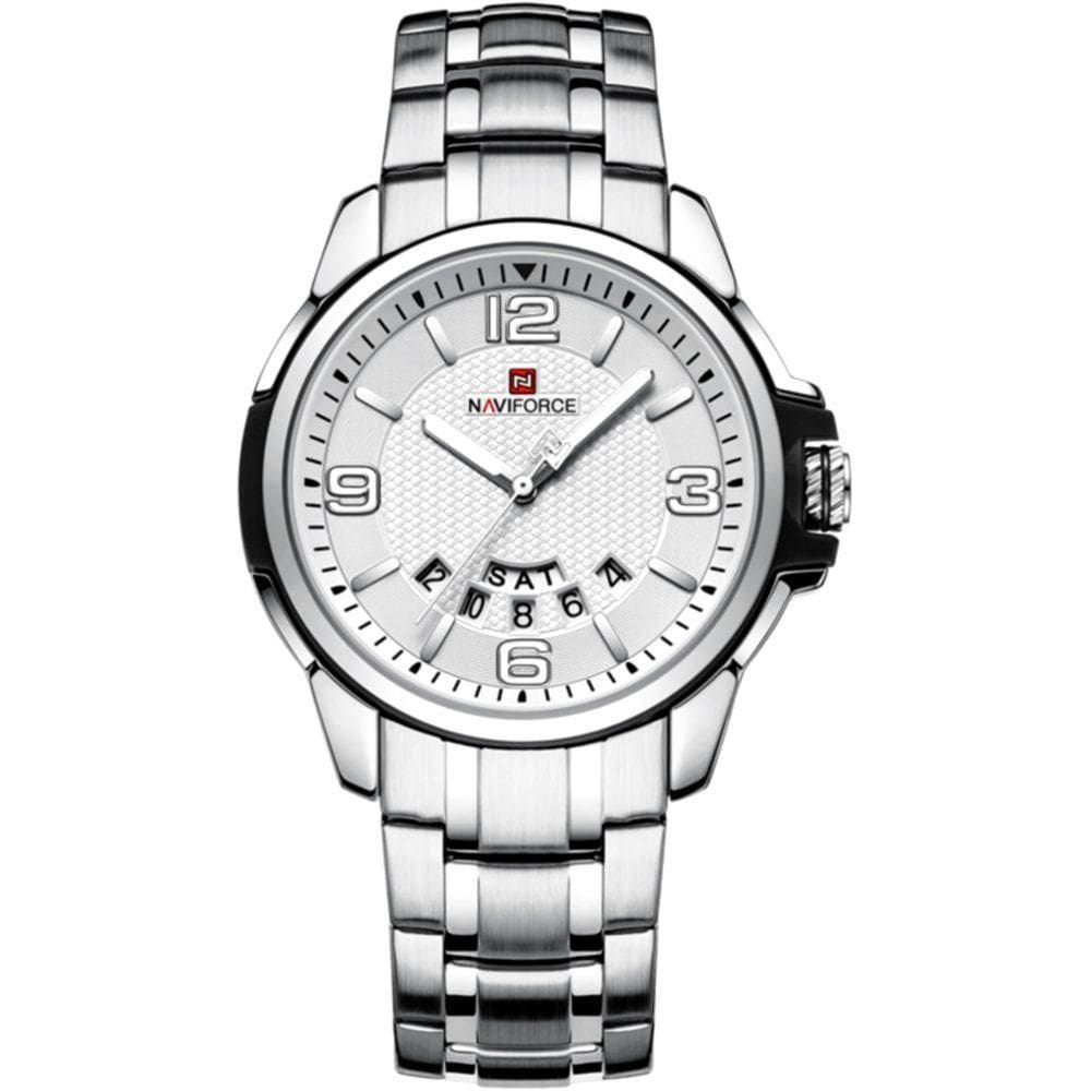 Relógio De Pulso Em Aço Inoxidável Clássico Esportivo Nf9215s Branco