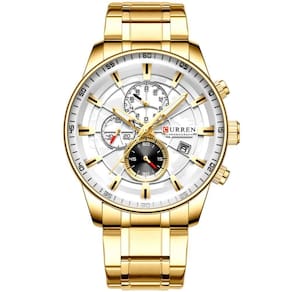Relógio De Pulso Esportivo Masculino Com Pulseira De Aço Inoxidável Dourado