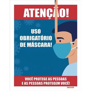 Placa Atenção Uso Obrigatório De Máscara 36X46