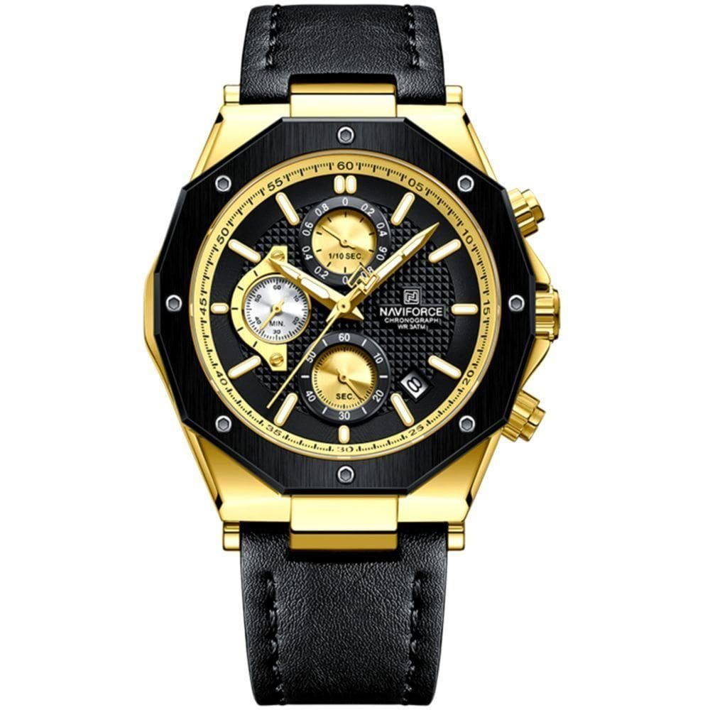 Relógio De Pulso Masculino Esportivo Movimento De Quartzo à Prova D\` água Preto Dourado