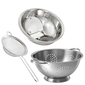 Kit Multiuso Escorredor De Arroz, Macarrão E Peneira Inox