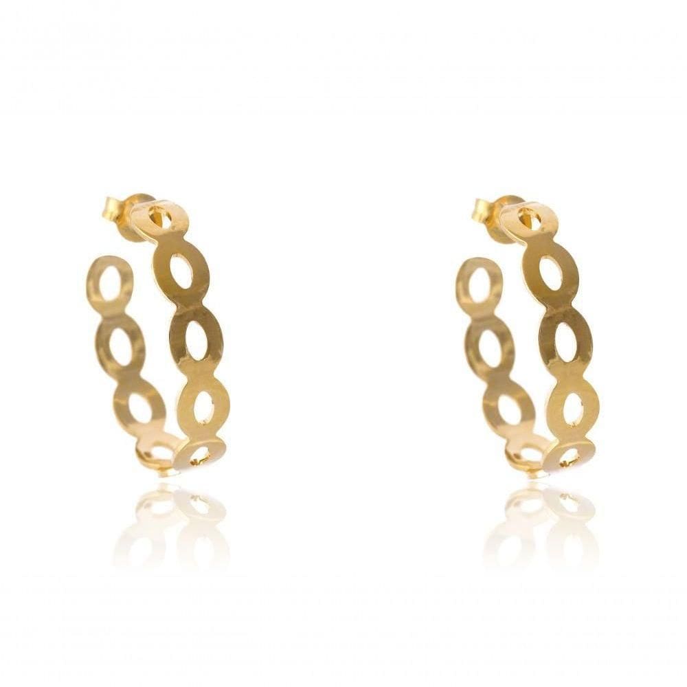 Brinco Argola Média Com Vazados Ovais Folheado [f027]