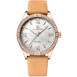 Relógio De Quartzo Feminino Estilo Casual Design Com Strass A Prova D´agua Bege