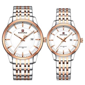 Conjunto Relógio De Quartzo Data Automática Em Aço Inoxidável Impermeavel Branco Rose