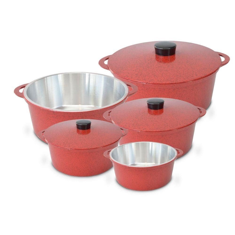 Panela Fundida Alumínio Batido Caçarolas 5 Peças Tampa Fundida - Vermelho