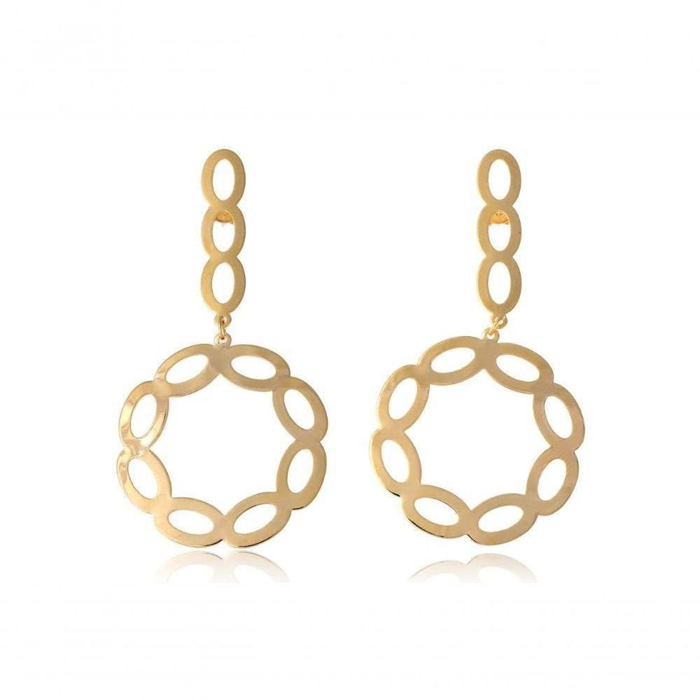 Brinco Com Fio E Círculo Com Arcos Folheado Em Ouro 18k [f027]