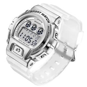 Relógio De Pulso Militar Criativo Feminino, Impermeável Digital Prata Transparente