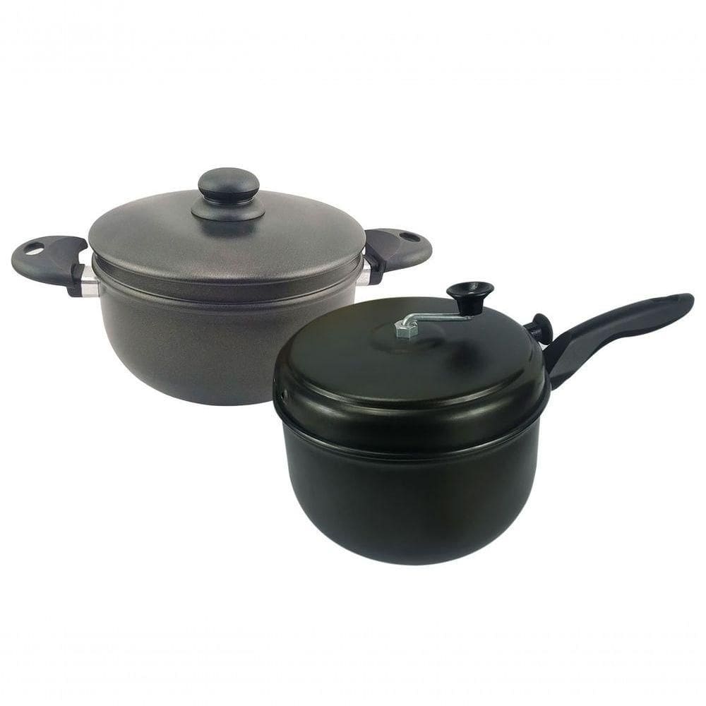 Kit Panela Pipoqueira De Alumínio Antiaderente 3,6l + Panela Banho Maria 4 Peças