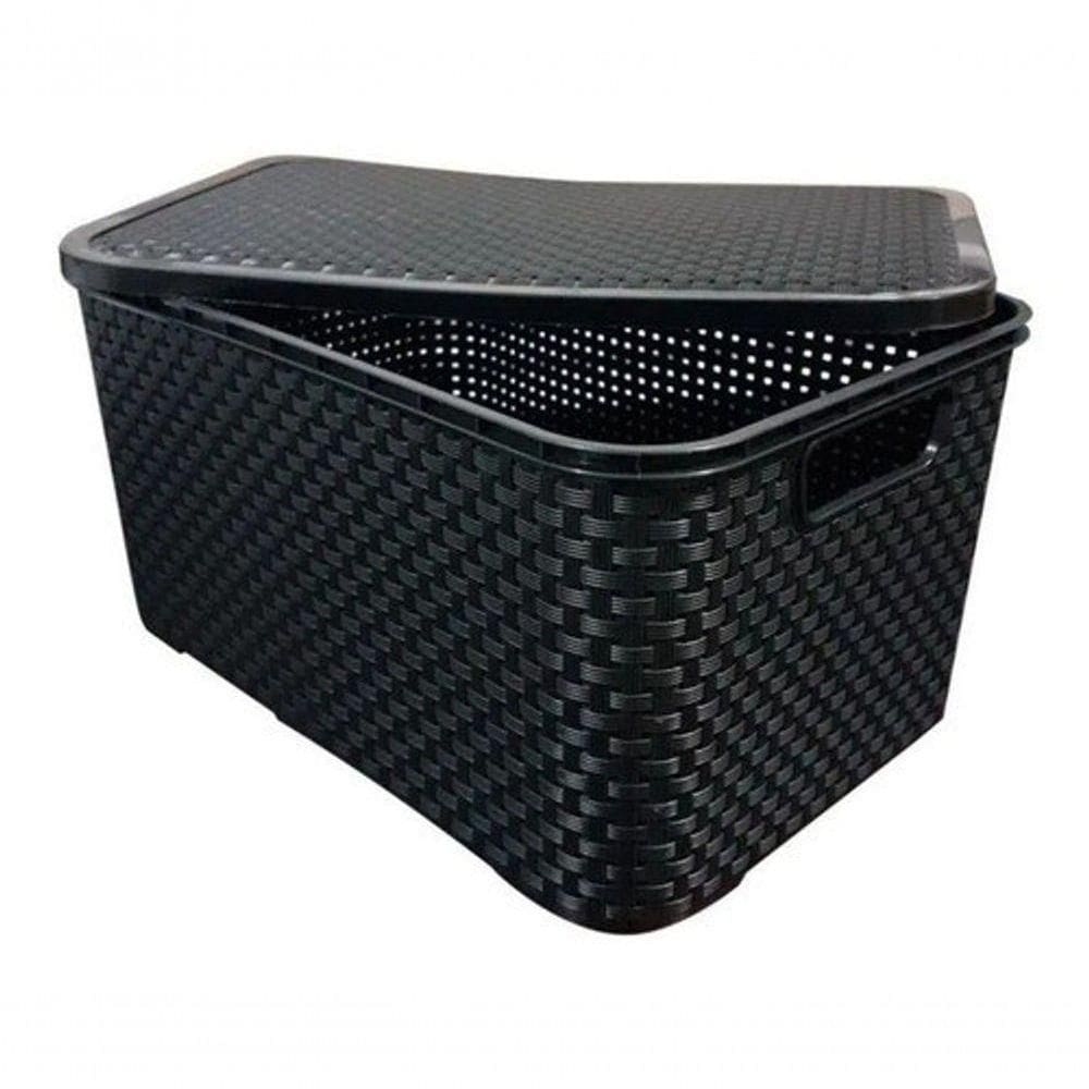 Caixa Organizadora Rattan Cesto Com Tampa 15 Litros Perfeita Para Ajudar Na Organização Da Sua Casa