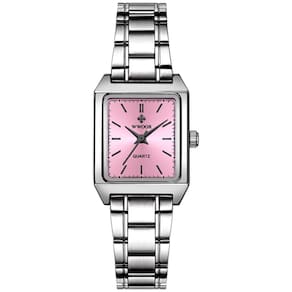 Relógio De Pulso Feminino Quadrado De Quartzo Em Aço Inoxidavel Impermeavel Rosa